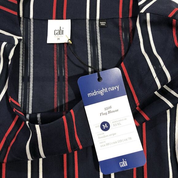Cabi #5516 NWT Women's Flag Blouse Sz M Navy Red White Stripes 3/4 Sleeves - Picture 3 of 10